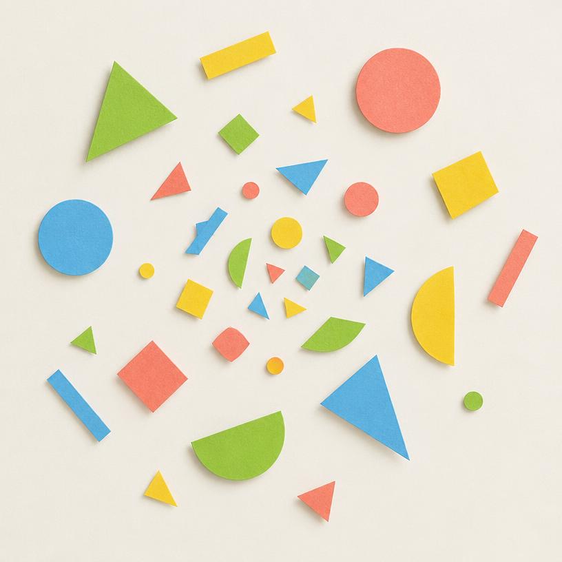 Colorful paper shapes scattering playfully